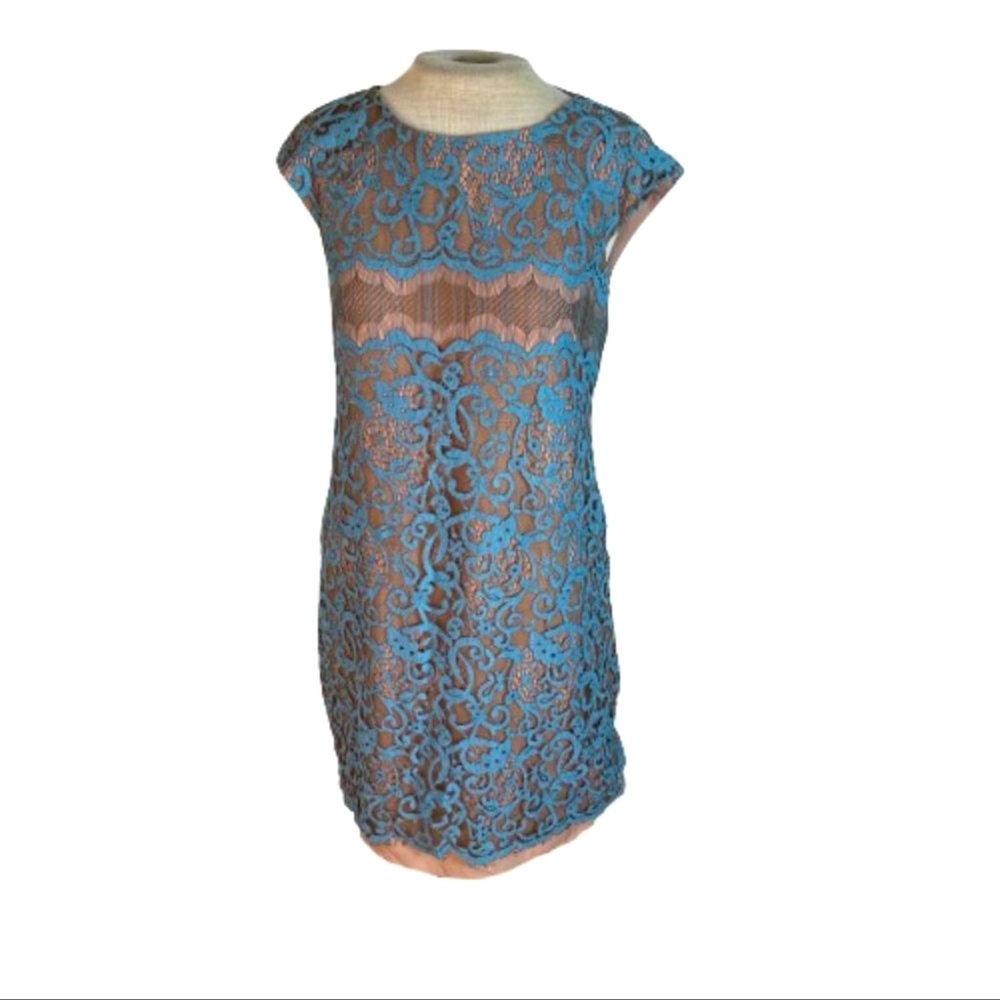 Suzi Chin for Maggy Boutique Lace Stunning Blue Stylish Dress - Picture 2 of 6